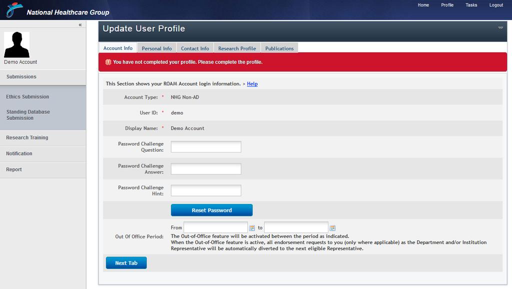 Completing your Account Profile On your first login,