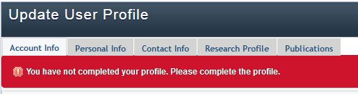 Completing your Account Profile The Account Profile is made up of 5 tabs.