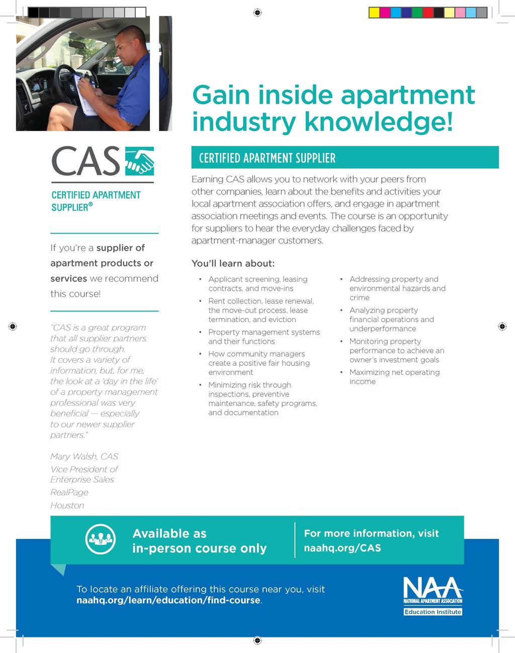 Back to Table of Contents Certified Apartment Supplier (CAS) Various