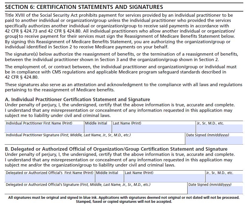 Section 6: Certification Statements and Signatures To add a new reassignment, both the individual