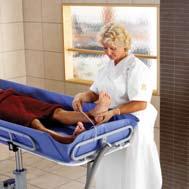 Smooth transport with a straight steering device for corridors. For many dependent residents in long-term care the only daily hygiene option is a bed bath, which is uncomfortable and undignified.