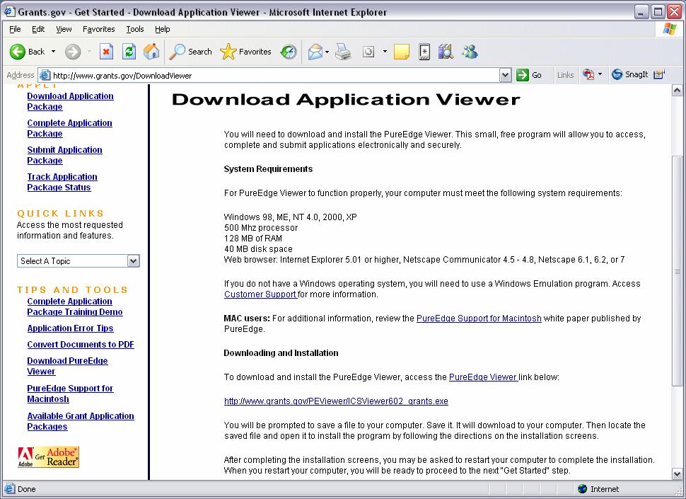 Download Application Viewer screen Click the http://www.grants.