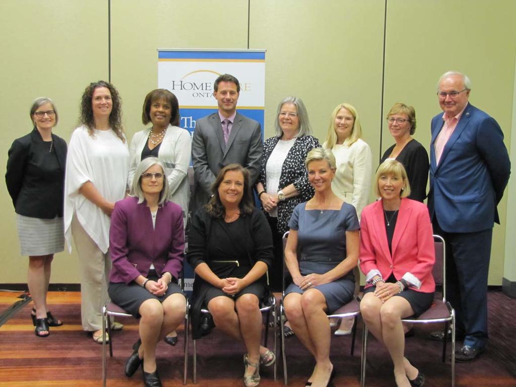Board of Directors 2016 2017 Front Row: Christine Reno, Past Chair (CBI), Linda Knight, Chair, (CarePartners), Lori Lord, Director (Spectrum Health Care), Sue VanderBent, Home Care Ontario CEO.