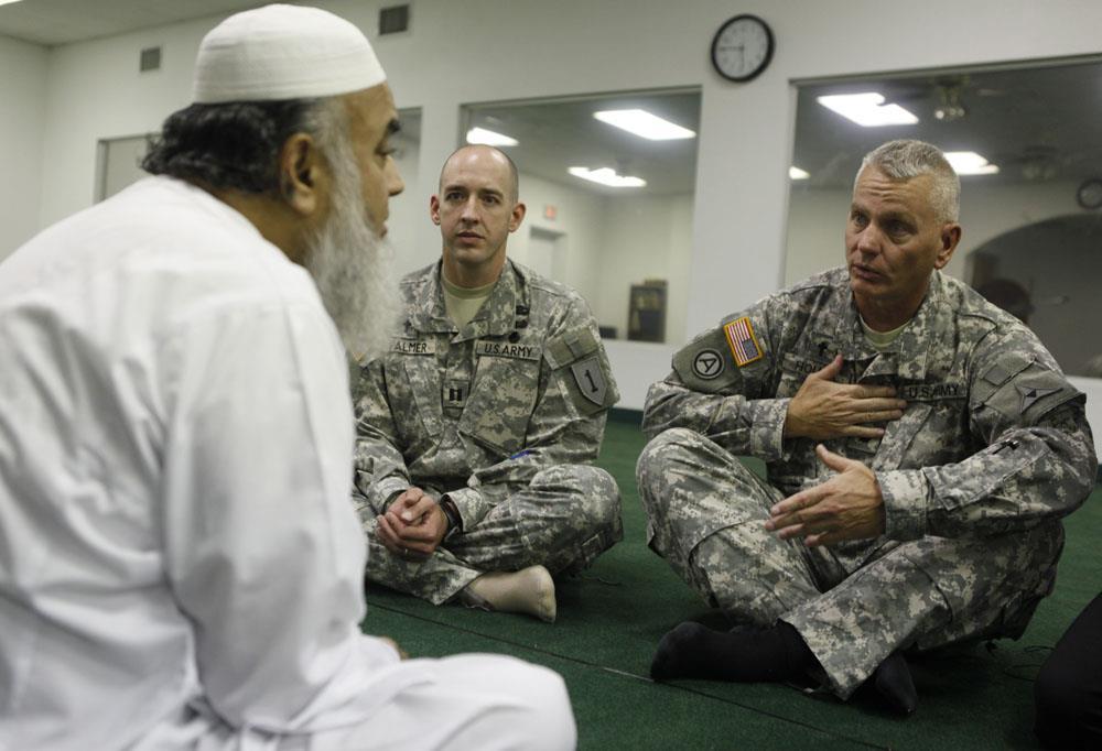A Unit ministry team engages an imam in Killeen, Texas following the Fort Hood shootings in 2009.