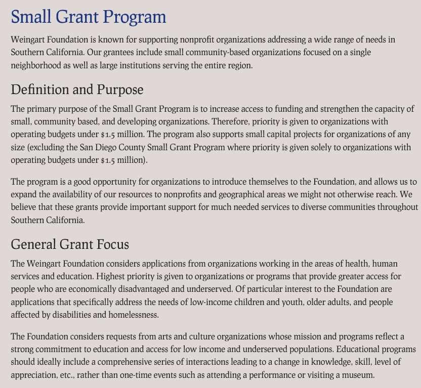 The Grants Funded List Look on website or annual report Identify number of grants Identify size/range of grants, total giving Identify