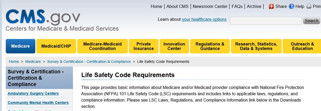 Medicare Conditions of Participation: SOM Life Safety Code Complete the appropriate Fire Safety Survey