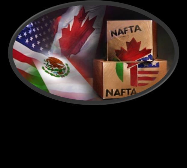 The impact of NAFTA World s largest free trade area: 450 million people; $17 trillion GDP (2012) No tariffs on U.