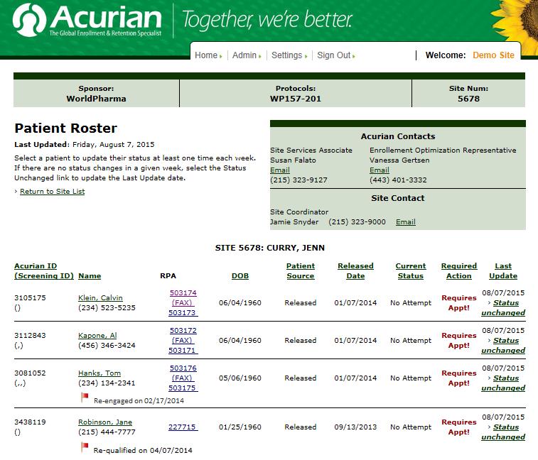 4. Patient Roster Reviewing Patient Referrals The Patient Roster will display all patients referred from Acurian (listed with a Patient Source of Released ).