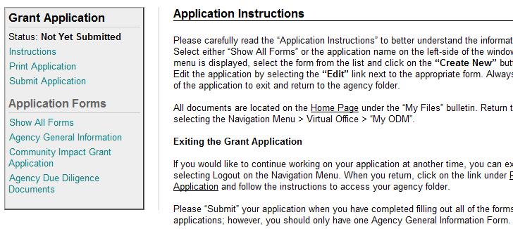 Creating the Grant Application Forms The Grant Application in your agency folder is protected.