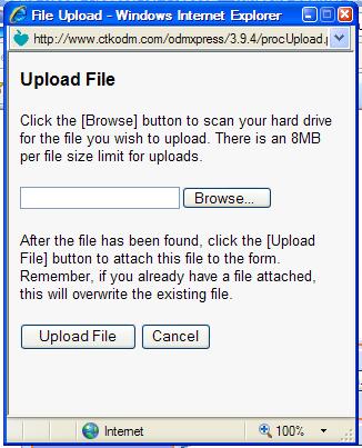Attaching Documents Attachments: To attach files, click on the link in the attach files field to upload files. Select Browse to locate your file on your computer and select Upload File.