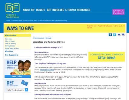 org/additions/workplace-giving Reading Is Fundamental: http://www.rif.org/how-you-can-help/workplace-giving/ Human Rights Campaign: http://www.hrc.