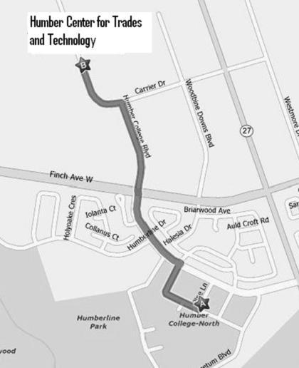Map from North Campus Main Building to Centre for