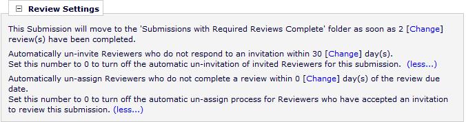 You are allowed to change these settings for the individual submissions that you handle. For example, you can invite more than two reviewers.
