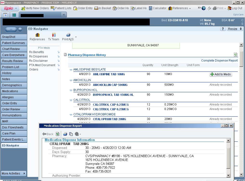 Rx Dispenses shows dispensing from the Surescripts database Clicking on a