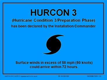 WINDS > 50KTS WITHIN 96 HRS NO MAJOR IMPACT NORMAL DUTY REVIEW HURRICANE ACTIONS WINDS >