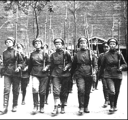 On the Eastern Front, the Russian army was struggling to hold on against the German military Russian women training for combat Russia was not as industrialized as