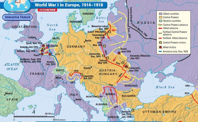By 1918, the Central Powers were running out of supplies & tried a massive attack into France Bulgaria, Ottoman Empire, & Austria-Hungary surrendered in