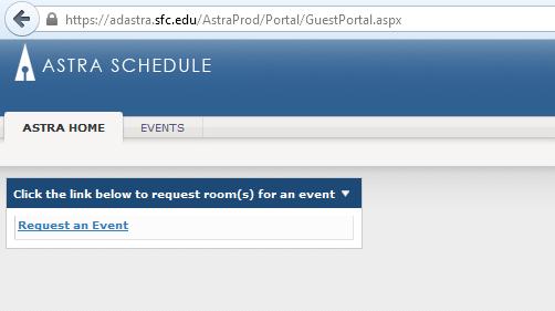 edu Step-by-Step Procedure: Ad Astra Request Room(s) for an Event 1) Type adastra in the address bar on any web browser in the SFC intranet.