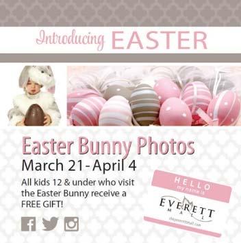 EVERETT Mall Easter Bunny Photos March 21st April 4th Bunny Hours: Monday Thursday: 10am-8pm Friday Saturday: 10am-9pm Sunday 11am-6pm Breaks
