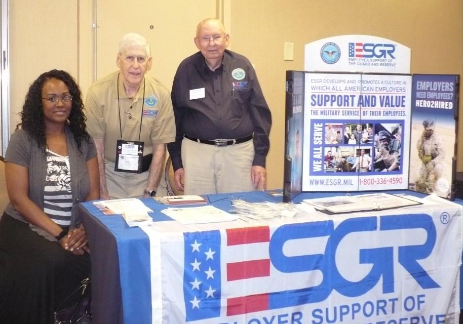Texas ESGR members: Demetria Wiley, Phil Vaughn, & Leon Tribble at the ESGR information table during the USAR Yellow Ribbon event held in Fort Worth.