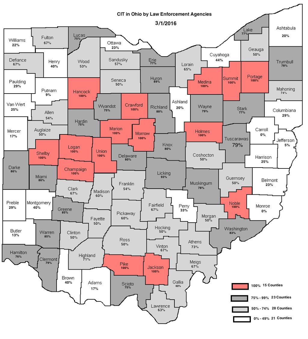 This map paints a clearer picture as to how many law enforcement agencies in an Ohio County participate in the CIT