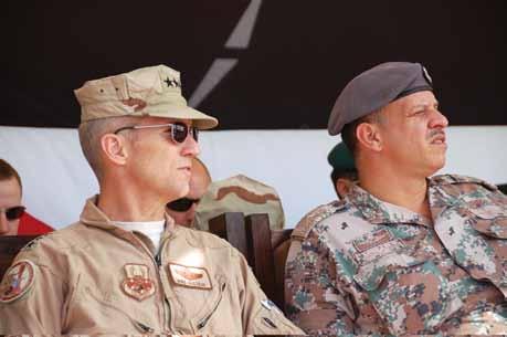 USAF Lt. Gen. Michael Hostage (l), head of AFCENT, and Jordanian Prince Faisal bin Al Hussein observe a live fire demonstration during Falcon Air Meet 2010 at a Jordanian air base.