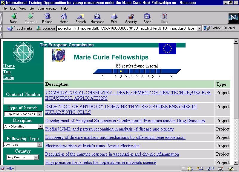Marie Curie Fellowships Vacancy Search Tool