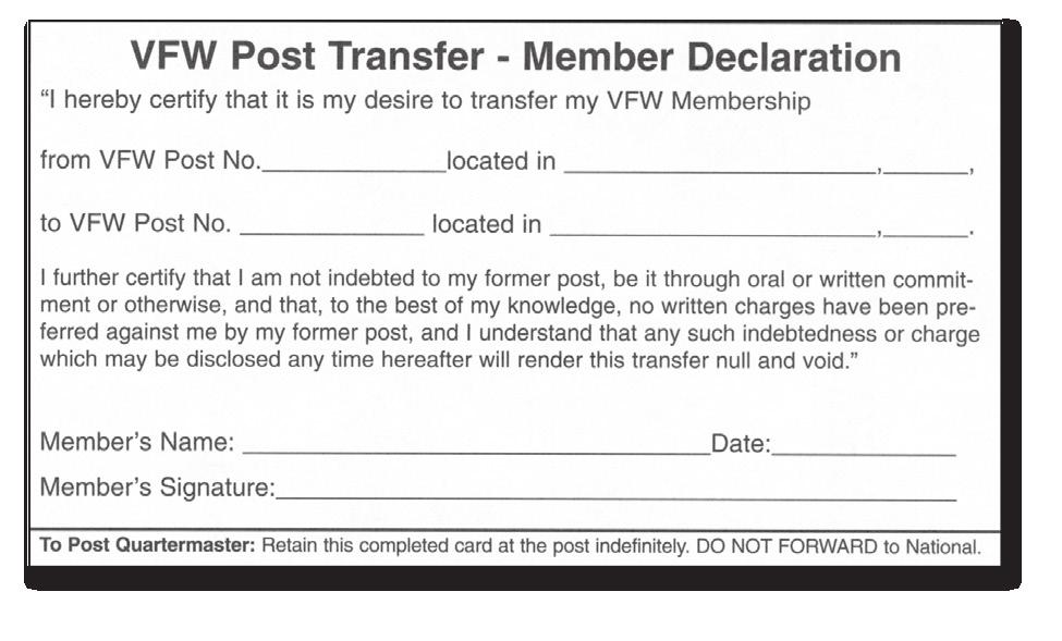 *POST TRANSFER-MEMBER DECLARATION (PT-MD) FORM When a member wishes to transfer to another Post, this form will need to be completed.