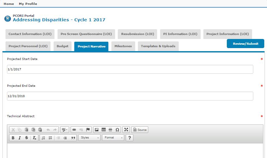 40 Complete the Application: Project Information On the Project Information tab, provide more