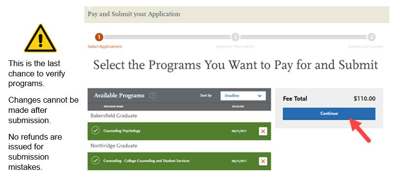 Review list of programs you want to pay for and select Continue.