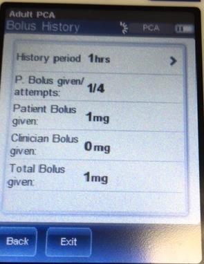 Number of patient boluses given Number of patient bolus attempts To document number of patient boluses given and