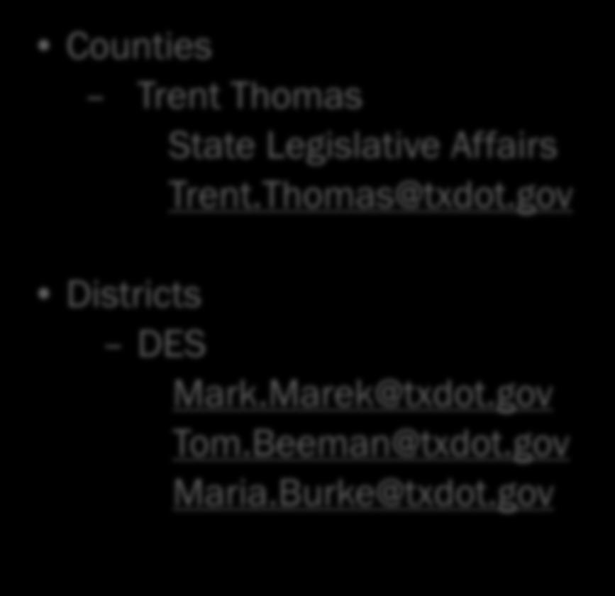 Contact Information Prior to Award Counties Trent Thomas
