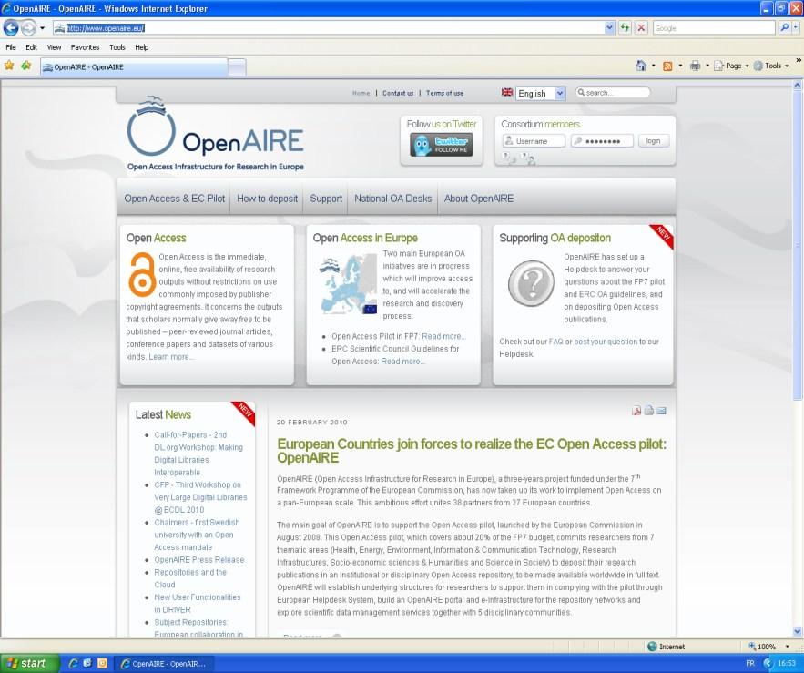 Support and monitoring FP7 project OpenAIRE (Open Access Infrastructure for Research in Europe) Support for technical implementation of the Open Access Pilot in FP7 Helpdesk & contact points in the