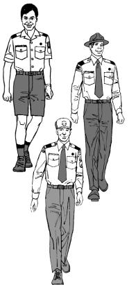 MALE LEADER UNIFORM INSPECTION SHEET 1 1 Attendance. Presence at inspection merits 15 points. Headgear. Boy Scout leaders wear the olive and red visor cap, or campaign hat.