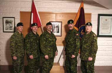 L to R: MCpl Emery, Capt Carthew, LCol Mills, CWO Payette, and Sgt Link Patricias Holding the Ground at LFCA TC By Sgt Brad Kauffeldt From all our Patricia brothers and their families, which includes