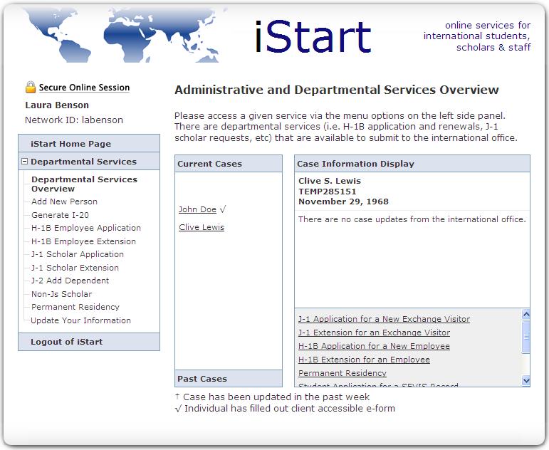 Departmental Services Overview The Departmental Services Overview is a screen that lists the names of all the individuals for whom you have submitted cases to the ISSO.