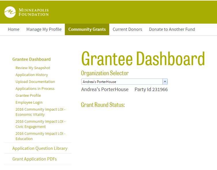 23 2016 Grant Round Eligibility, Criteria and Tips Online Application Portal 1) This page will appear if you re successfully logged into the online application portal.
