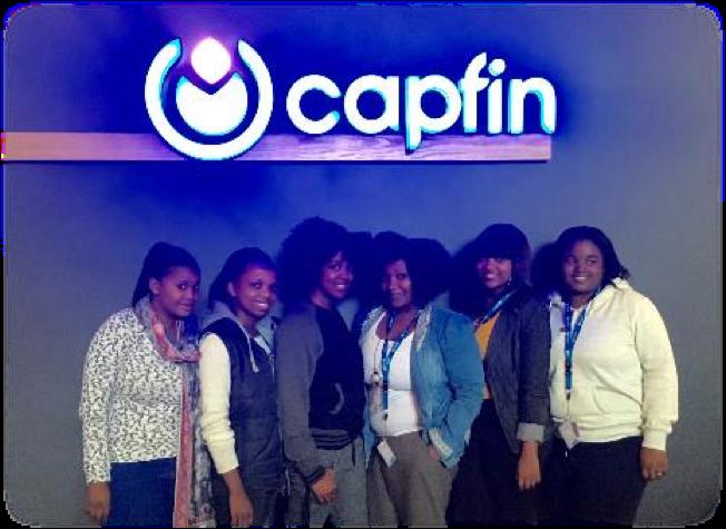 Above: Youth at AF partner Harambee in South Africa preparing for employment Below: AF trainees at ICT service provider Capfin, who later hired them Budding entrepreneurs in Uganda participate in