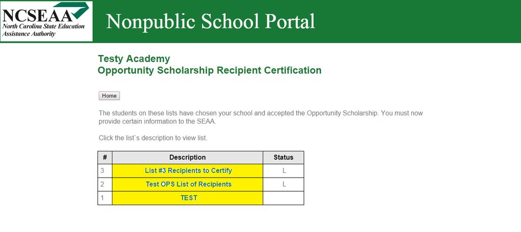 Nonpublic School Training Document 7 Recipient Certification Click on the Recipient Certification heading or the green words in the text on the home page to go to the Recipient Certification page.