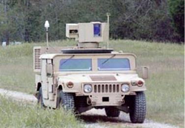 Zeus-HLONS (HMMWV Laser Ordinance Neutralization System) solid-state laser weapon used by the U.S. military in order to neutralize surface land mines and unexploded ordnance.