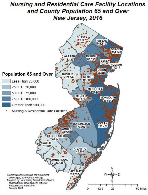 New Jersey s aging population has created increased demand for health care services, especially in the areas of nursing and residential care Percentage of County Population Aged 65 and Over Cape May