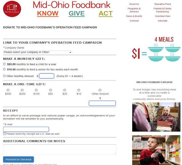Mid-Ohio Foodbank s online donation form lets associates support your Operation Feed campaign through a secure credit card gift. Get started here: https://www.midohiofoodbank.
