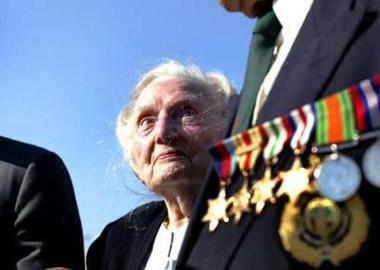 Photo credit: AP Photo/ ITAR-TASS/ Presidential Press Service Marie Jo Hoeul, 98, a French resistance leader during