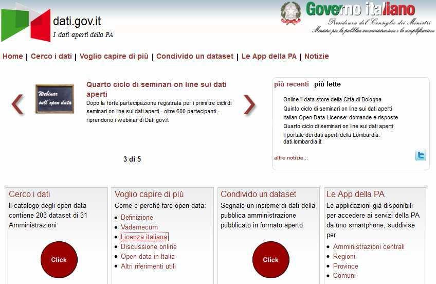 Open Data in Italy: State of the Art at national level (2/4) Data Catalogue: 207 dataset related to 32 Administrations;