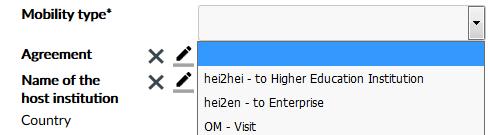 2.3.2 Staff mobility (staff exchange) Mobility type Depending on your host organization, choose either: hei2hei to Higher Education Institution, if your host organization is a university or a