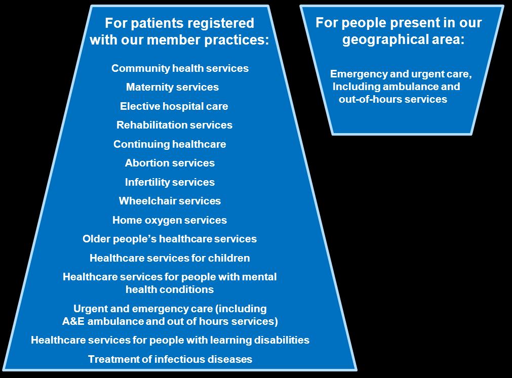 The list below details the commissioning responsibilities of our clinical commissioning group.