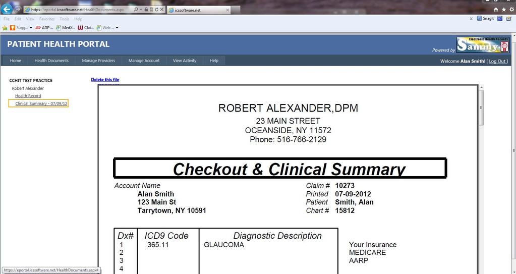 Viewing Clinical Summaries on Patient Portal By clicking the Health Documents link and