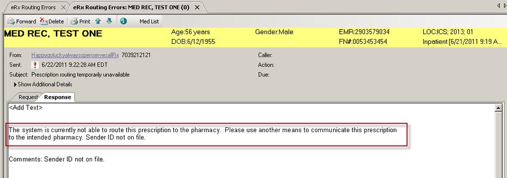 2. The Pharmacy hyperlink with the Pharmacy Information, Patient Information and