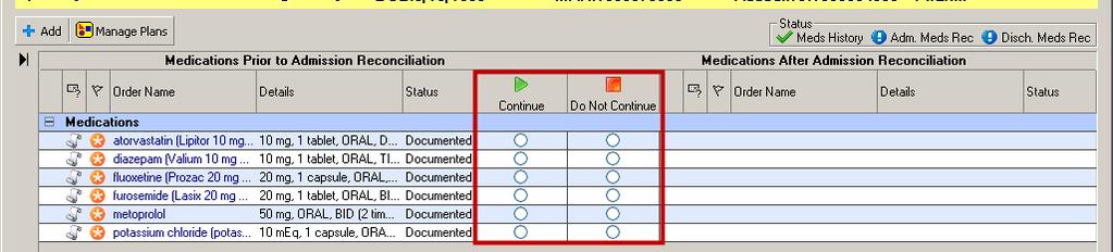 If an order group contains multiple inpatient and or outpatient orders, the reconciliation options are based on the inpatient order with the most