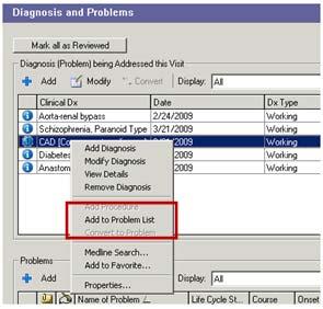 Select the folder to add the diagnosis to and click OK. Moving A Diagnosis To The Problem List 1.